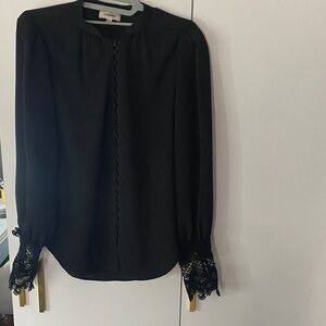 L'AGENCE Black Long-Sleeve Blouse with Lace Cuffs